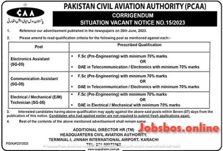 job Vacancies in Pakistan Civil Aviation Authority